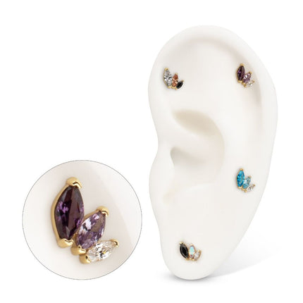 Invictus 14Kt Yellow Gold Threadless "Marquise Cascade" Triple Gem Top