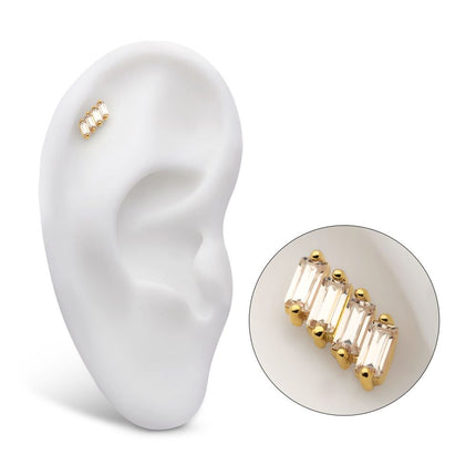 Invictus 14Kt Yellow Gold Threadless with Baguette CZ 4-Cluster Top