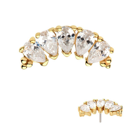 Invictus 14Kt Yellow Gold Threadless with Tri Beads & Teardrop CZ 5-Cluster Top