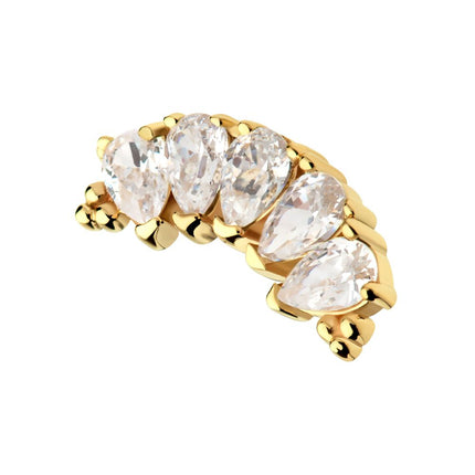 Invictus 14Kt Yellow Gold Threadless with Tri Beads & Teardrop CZ 5-Cluster Top