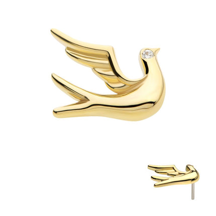 Invictus 14Kt Yellow Gold Threadless Flying Dove with CZ Top