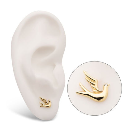 Invictus 14Kt Yellow Gold Threadless Flying Dove with CZ Top