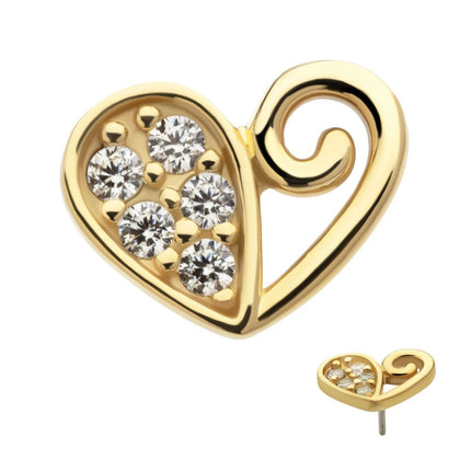 Invictus 14Kt Yellow Gold Threadless Half Heart with CZ Top