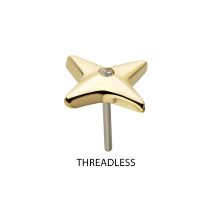 Invictus 14Kt Gold Threadless Celestial Star with Central CZ Gem Top