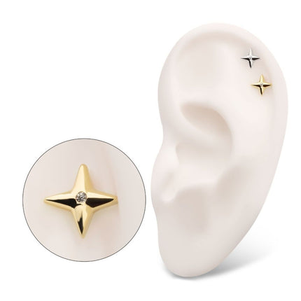 Invictus 14Kt Gold Threadless Celestial Star with Central CZ Gem Top