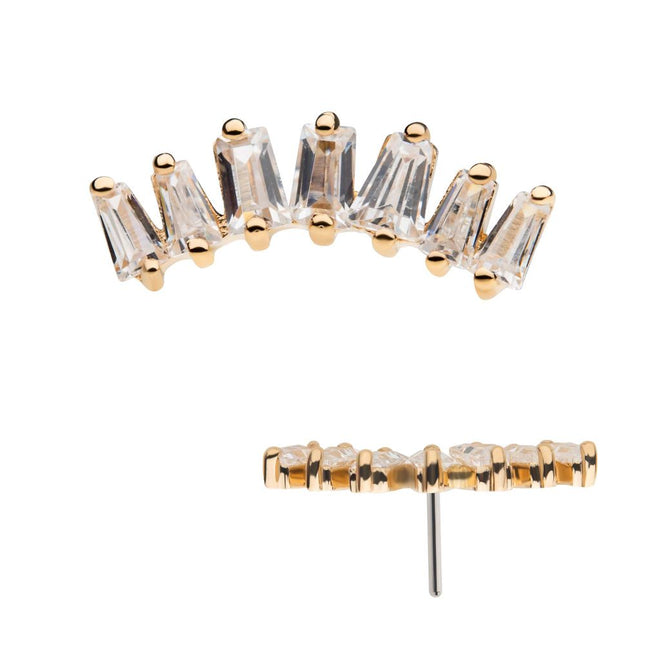 Invictus 14Kt Yellow Gold Threadless with Prong Set Tapered Baguette Clear CZ Cluster Top