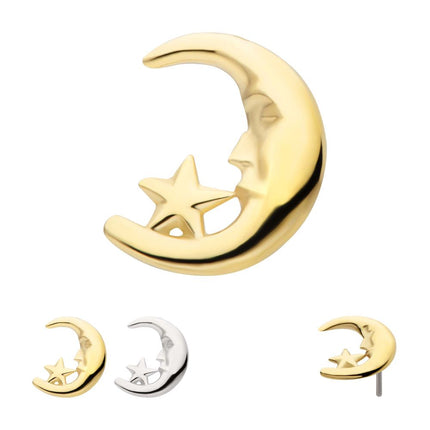 Invictus 14Kt Gold Threadless Moon Face & Star Top