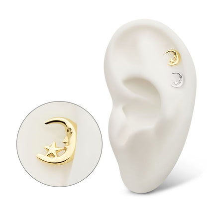 Invictus 14Kt Gold Threadless Moon Face & Star Top
