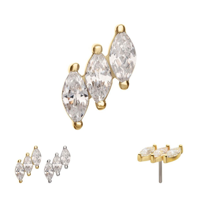 Invictus 14Kt Gold Threadless Staggered Cluster Prong Set Marquise Gem Top
