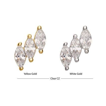 Invictus 14Kt Gold Threadless Staggered Cluster Prong Set Marquise Gem Top