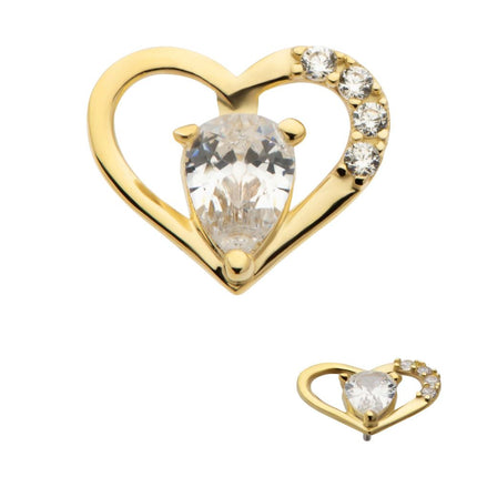 Invictus 14Kt Yellow Gold Threadless Cut Out Heart  Top with Teardrop & Round CZ
