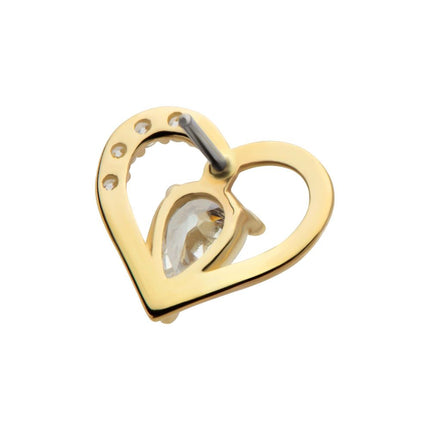 Invictus 14Kt Yellow Gold Threadless Cut Out Heart  Top with Teardrop & Round CZ