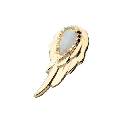 Invictus 14Kt Yellow Gold Threadless Prong Set Teardrop White Opal Wing Top (Left Ear)