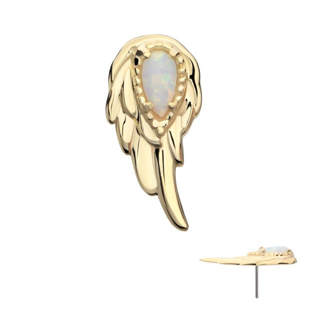 Invictus 14Kt Yellow Gold Threadless Prong Set Teardrop White Opal Wing Top (Right Ear)