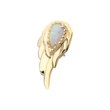Invictus 14Kt Yellow Gold Threadless Prong Set Teardrop White Opal Wing Top (Right Ear)