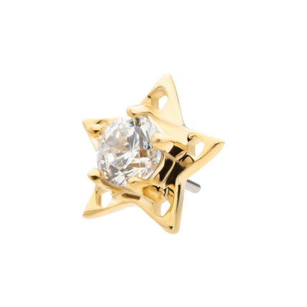 Invictus 14Kt Yellow Gold Threadless Star Top with Prong Set CZ/Opal