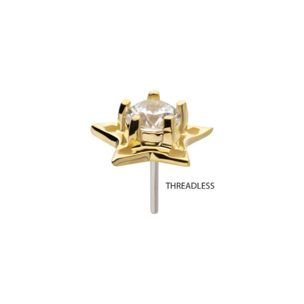 Invictus 14Kt Yellow Gold Threadless Star Top with Prong Set CZ/Opal