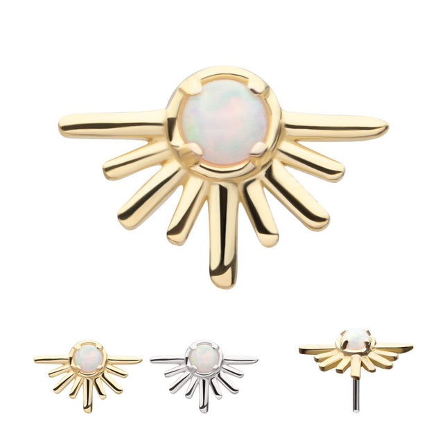 Invictus 14Kt Gold Threadless Prong Set White Opal Half Starburst Top