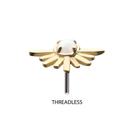 Invictus 14Kt Gold Threadless Prong Set White Opal Half Starburst Top