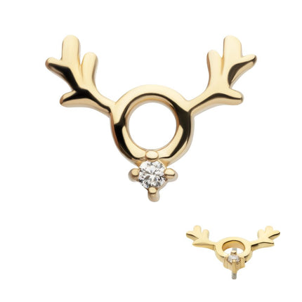 Invictus 14Kt Yellow Gold Threadless Prong Set 1.1mm Clear CZ Reindeer Top