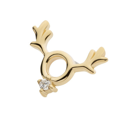 Invictus 14Kt Yellow Gold Threadless Prong Set 1.1mm Clear CZ Reindeer Top