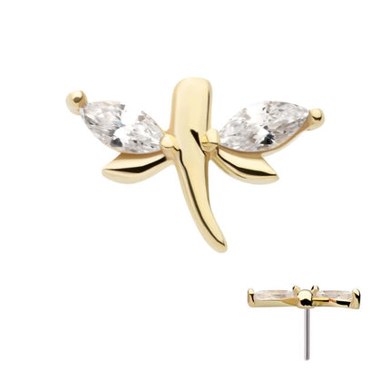 Invictus 14Kt Yellow Gold Threadless Prong Set Marquise CZ Dragonfly Top
