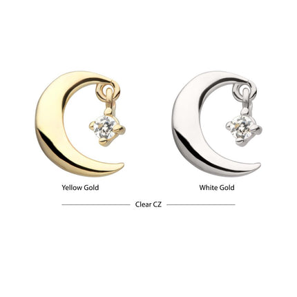 Invictus 14Kt Gold Threadless Crescent Moon Top with Prong Set Gem Dangle