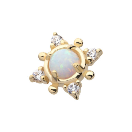 Invictus 14Kt Yellow Gold Threadless Prong Set Round White Opal and Clear Gem 4-Point Top