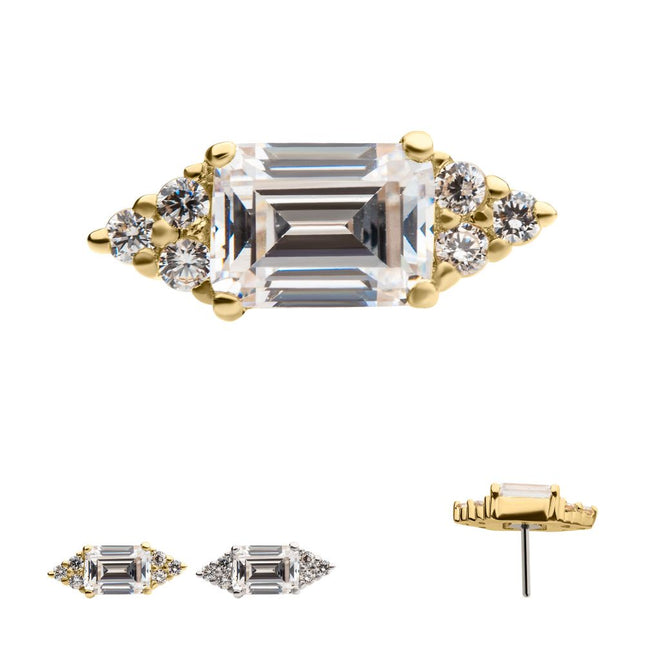 Invictus 14Kt Gold Threadless Hexagon Top with Prong Set Round & Baguette Gem