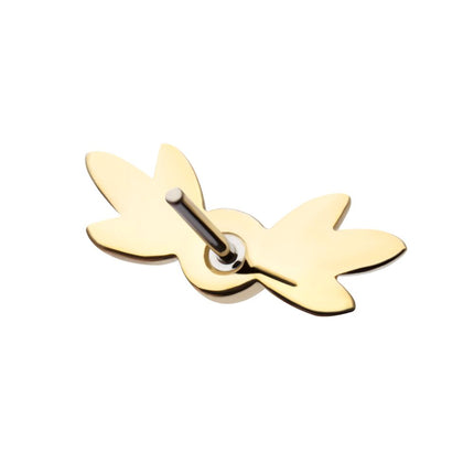 Invictus 14Kt Yellow Gold Threadless Triple Leaf Edge with Prong Set Round White Opal Top