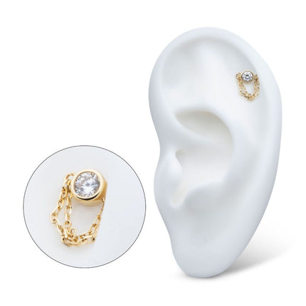 Invictus 14Kt Yellow Gold Threadless Bezel Set Round CZ/Opal Top with 2 Dangle Chains