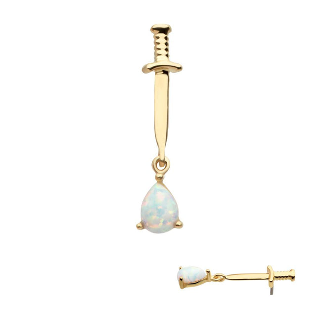 Invictus 14Kt Yellow Gold Threadless Dagger Top with Prong Set Teardrop Shape Opal