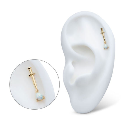 Invictus 14Kt Yellow Gold Threadless Dagger Top with Prong Set Teardrop Shape Opal