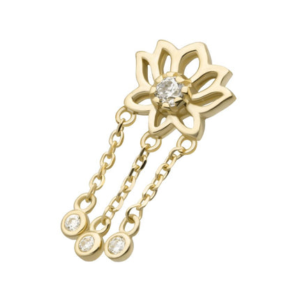 Invictus 14Kt Yellow Gold Threadless Lotus Flower Top with Bezel Set Round CZ/Opal Triple Dangle Chain