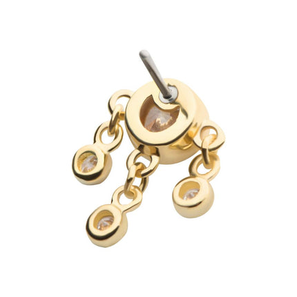 Invictus 14Kt Yellow Gold Threadless Triple Dangle Bezel Set Round CZ Top