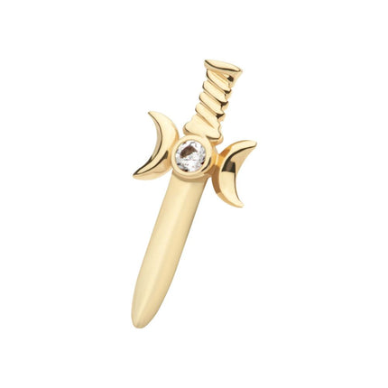Invictus 14Kt Yellow Gold Threadless Triple Moon Phase with Bezel Set Round CZ/Opal Dagger Top