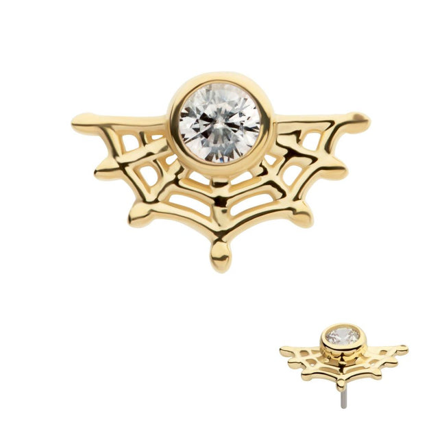 Invictus 14Kt Yellow Gold Threadless Bezel Set Round CZ Spiderweb Top