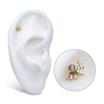 Invictus 14Kt Yellow Gold Threadless Bezel Set Round CZ Spiderweb Top