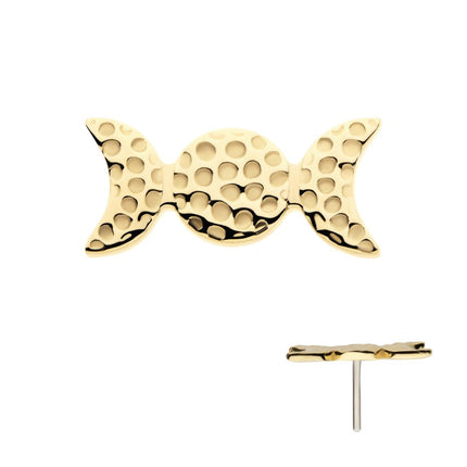 Invictus 14Kt Yellow Gold Threadless Hammered Triple Moon Phase Top