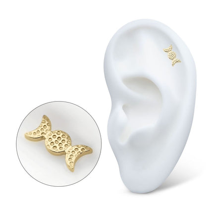 Invictus 14Kt Yellow Gold Threadless Hammered Triple Moon Phase Top