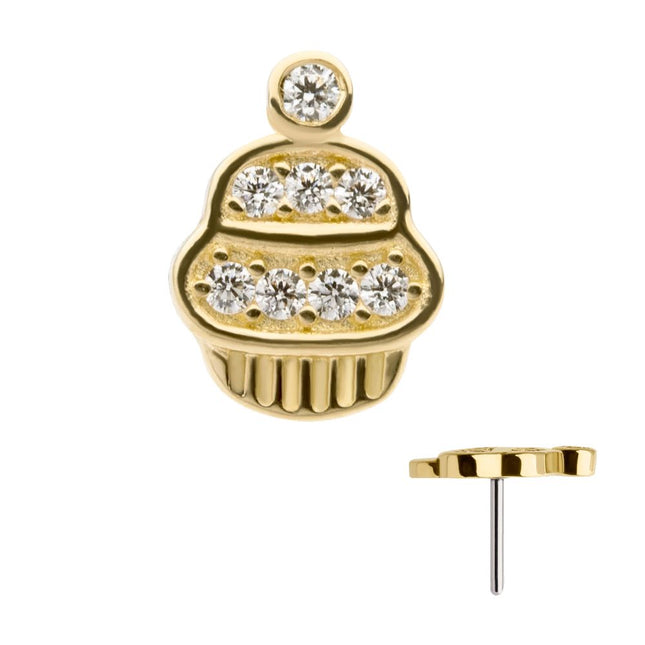 Invictus 14Kt Yellow Gold Threadless with CZ Cupcake Top