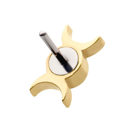 Invictus 14Kt Yellow Gold Threadless with Bezel Set White Opal Triple Goddess Moon Top