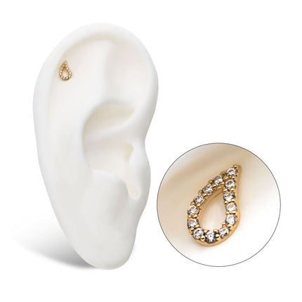 Invictus 14kt Yellow Gold Threadless with Prong Set CZ Cut Out Teardrop Top