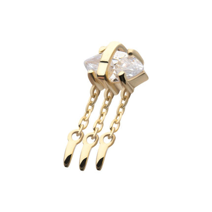 Invictus 14Kt Yellow Gold Threadless Prong Set Marquise Gem Evil Eye Top with Triple Dangle Chain