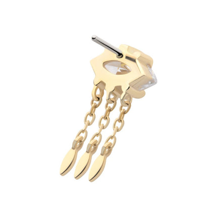 Invictus 14Kt Yellow Gold Threadless Prong Set Marquise Gem Evil Eye Top with Triple Dangle Chain