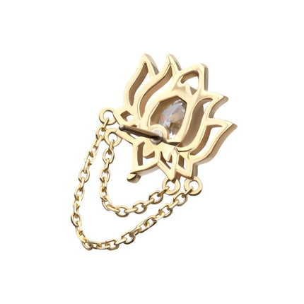 Invictus 14Kt Yellow Gold Threadless Bezel Teardrop Gem Lotus Flower Top with 2 Tier Dangle Chain