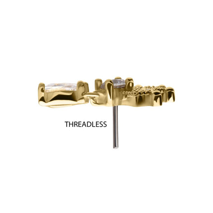 Invictus 14Kt Gold Threadless Prong Set Gem Fan Top with Teardrop Gem Dangle