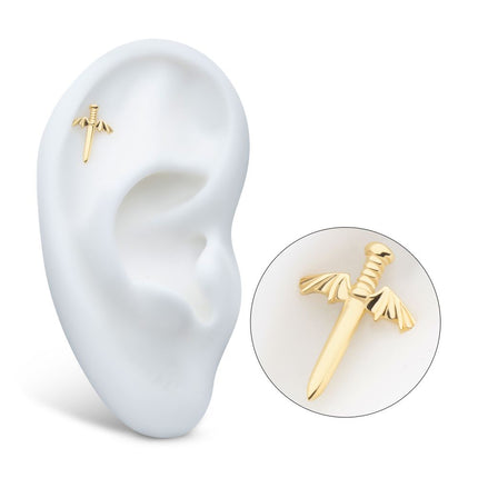 Invictus 14Kt Yellow Gold Threadless Bat Wing Dagger Top