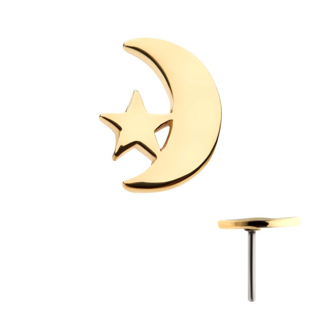 Invictus 14kt Yellow Gold Threadless with Crescent Moon & Star Top