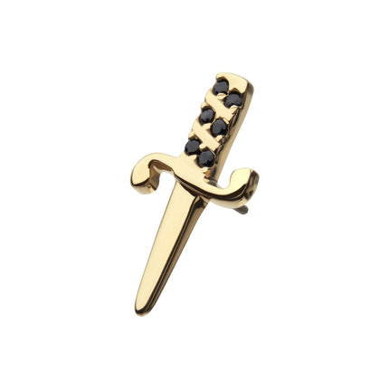 Invictus 14Kt Yellow Gold Threadless Bezel Set Black Round Gem Dagger Top